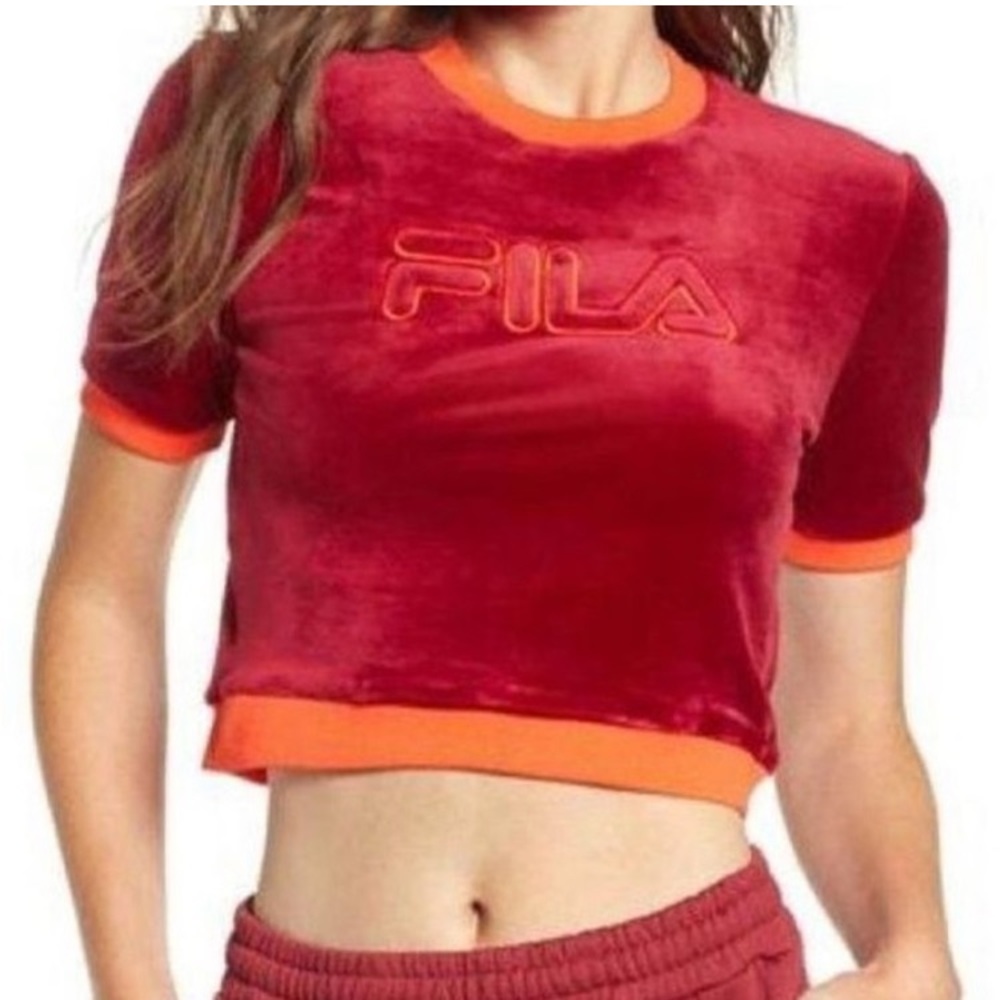 FILA 🧡 Velour Crop Top (Burgundy/Neon Orange)